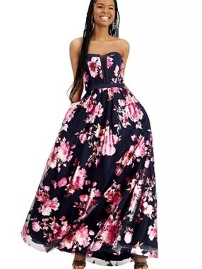 Teeze Me Floral Strapless Ballgown/ Prom Dress with Pockets Size 11/12